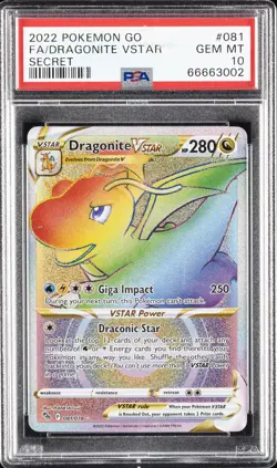 2022 POKEMON GO SECRET #081 FULL ART/DRAGONITE VSTAR PSA 10 - Image 1