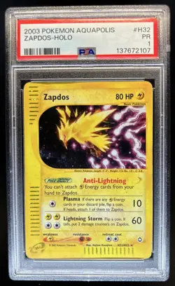 2003 Pokemon Aquapolis Zapdos Holo #H32/H32 PSA 1 - Image 1