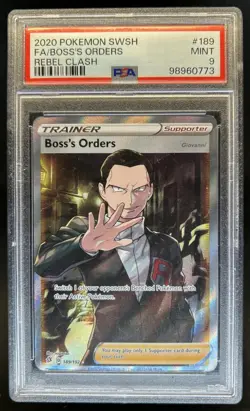 2020 Pokemon SWSH Rebel Clash Boss's Orders: Giovanni #189/192 PSA 9 - Image 1