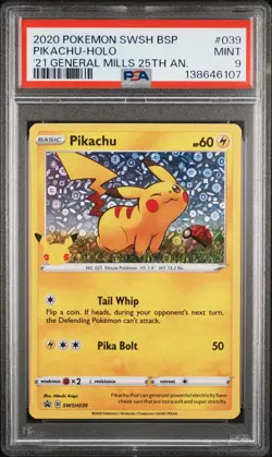 2020 POKEMON SWSH GENERAL MILLS 25TH ANNIVERSARY #039 PIKACHU-HOLO PSA 9 - Image 1