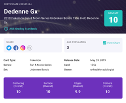 AGS 10 Gem Mint Dedenne GX 195A/214 Alt Art Promos Ai Graded Pokemon - Image 3
