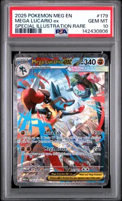2025 POKEMON MEGA EVOLUTION SPECIAL ILLUSTRATION RARE MEGA LUCARIO EX PSA 10 - Image 1