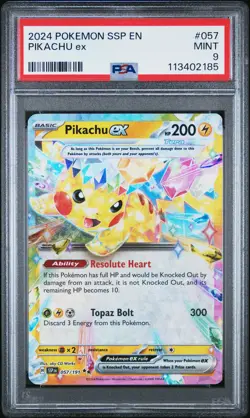 2024 Pokemon Ssp En-Surging Sparks #057 Pikachu Ex PSA 9 - Image 1