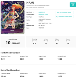 2025 ONE PIECE NAMI ALT ART OP09-070 AGS 10 GEM MT - Image 3