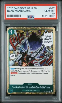 2025 One Piece OP12 En Dead Man's Game #037 PSA 10 Gem Mint - Image 1