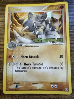 Pokemon Rhydon TCG/CCG Card 19/106 EX Emerald Stamped Holo Rare LP Condition - Image 1