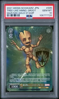 2021 WEISS SCHWARZ JPN MARVEL GOLD STAMP #005 TREE-LIKE HUMANOID, GROOT PSA 10 - Image 1