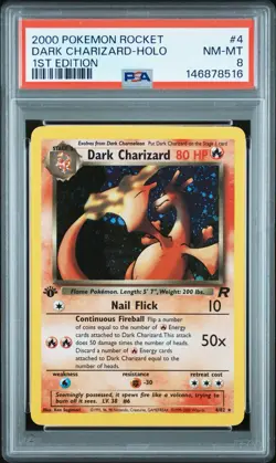 2000 POKEMON ROCKET 1ST ED #4 DARK CHARIZARD HOLO PSA 8 - Image 1