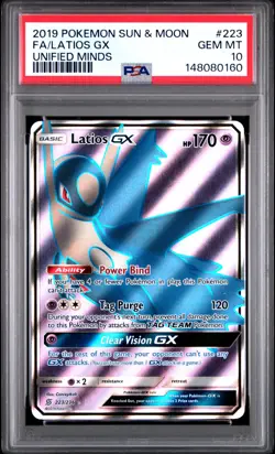 2019 POKEMON SUN & MOON UNIFIED MINDS #223 FULL ART/LATIOS GX PSA 10 - Image 1