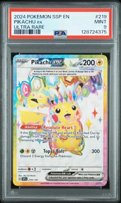 2024 POKEMON SSP EN-SURGING SPARKS ULTRA RARE #219 PIKACHU EX PSA 9 - Image 1