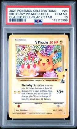 2021 Pokemon Celebrations Birthday Pikachu Holo Classic Black Star #24 PSA 10 - Image 1