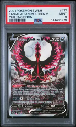 2021 POKEMON SWORD & SHIELD CHILLING REIGN FULL ART/GALARIAN MOLTRES V PSA 9 - Image 1