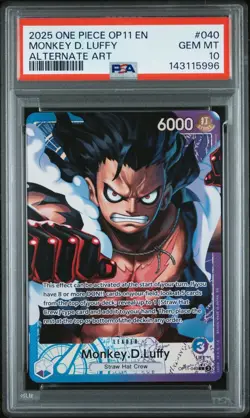 2025 One Piece OP11 En Monkey D Luffy Alternate Art #040 PSA 10 Gem Mint - Image 1