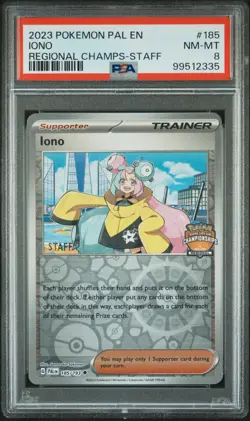 2023 POKEMON PAL EN-PALDEA EVOLVED REGIONAL CHAMPIONSHIPS-STAFF #185 IONO PSA 8 - Image 1