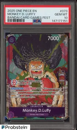#1 2025 One Piece EN Bandai Card Games Fest #073 Monkey D Luffy PSA 10 GEM MINT - Image 1