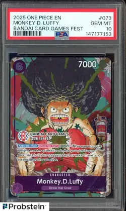 #2 2025 One Piece EN Bandai Card Games Fest #073 Monkey D Luffy PSA 10 GEM MINT - Image 1