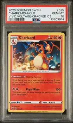 2020 POKEMON SWORD & SHIELD #025 CHARIZARD-HOLO VIVID VOLTAGE-CRACKED ICE PSA 10 - Image 1