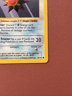 Pokemon TCG Starmie Base Set, Shadowless Common Card 64/102 NM Condition - Image 2