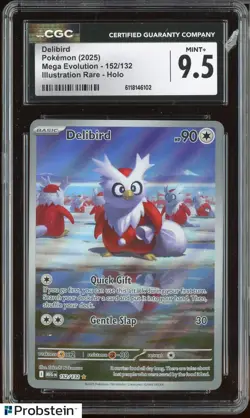 2025 Pokemon Mega Evolution #152 Delibird Illustration Rare CGC 9.5 MINT+ - Image 1