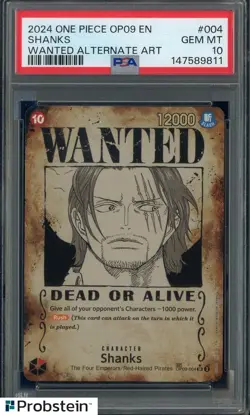 2024 One Piece OP09 #004 Shanks Wanted Alternate Art PSA 10 GEM MINT - Image 1