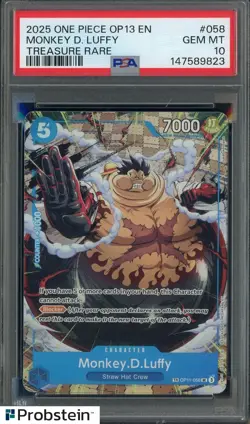 2025 One Piece OP13 En #058 Monkey D. Luffy Treasure Rare PSA 10 GEM MINT - Image 1