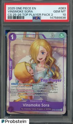 2025 One Piece En Championship 25-26 Top Player Pack 2 #063 Vinsmoke Sora PSA 10 - Image 1