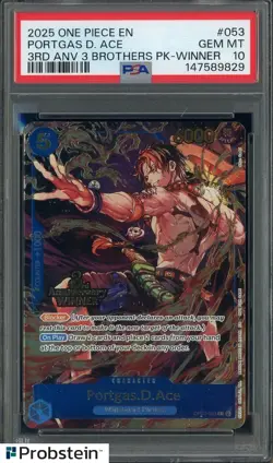 2025 One Piece En 3rd Anv 3 Brothers Winner #053 Portgas D. Ace PSA 10 - Image 1