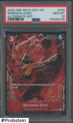 2022 One Piece OP01 EN Alternate Art #025 Roronoa Zoro PSA 10 GEM MINT - Image 1