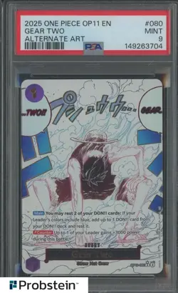 2025 One Piece OP11 EN #080 Gear Two Alternate Art PSA 9 MINT - Image 1