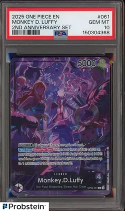 2025 One Piece EN 2nd Anniversary Set #061 Monkey D Luffy PSA 10 GEM MINT - Image 1