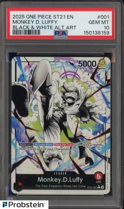 #6 2025 One Piece ST21 EN Black & White Alt Art #001 Monkey D Luffy PSA 10 - Image 1