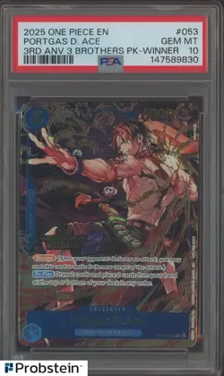 2025 One Piece En 3rd Anv 3 Brothers Winner #053 Portgas D. Ace PSA 10 - Image 1