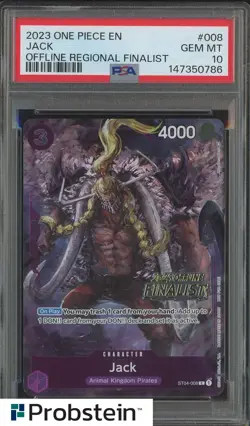 2023 One Piece En Offline Regional Finalist #008 Jack PSA 10 GEM MINT - Image 1
