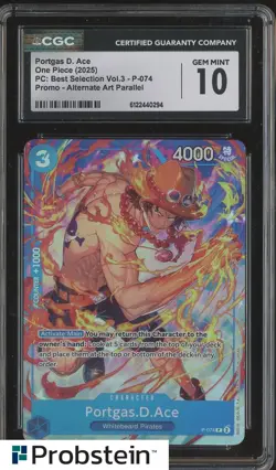 2025 One Piece Vol.3 P074 Portgas D. Ace Promo Alternate Art Parallel CGC 10 - Image 1