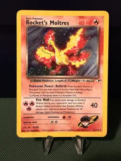 Pokemon TCG Rocket’s Moltres Holo Rare Card 12/132 Gym Heroes Unlimited - Image 1