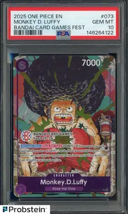 2025 One Piece EN Bandai Card Game Fest #073 Monkey D Luffy PSA 10 GEM MINT - Image 1