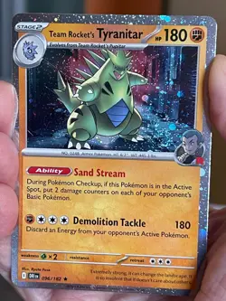 POKEMON TEAM ROCKET'S TYRANITAR 096/182 RARE COSMOS HOLO WITH SWIRL NM CARD - Image 1