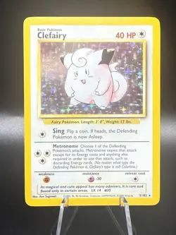 Pokemon Clefairy Base Set Holo Rare Card 5/102 40 HP English 1999 - Image 1