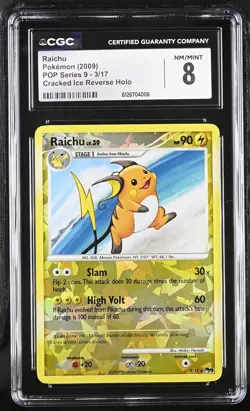 CGC 8 Raichu 2009 POP Series 9 3/17 Cracked Ice Reverse Holo Pokemon Card - Image 1