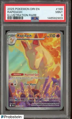 2025 Pokemon DRI EN Illustration Rare #189 Rapidash PSA 9 MINT - Image 1