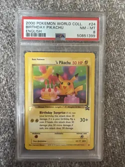 2000 Pokemon Pikachu World Collection Birthday Pikachu English 24 PSA 8 - Image 1