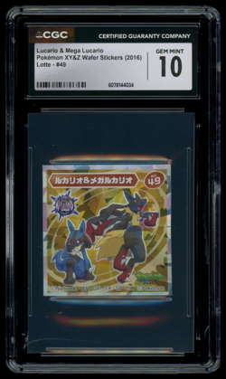CGC 10 GEM MINT Pokemon Japanese Mega Lucario Lotte Wafer Holo Sticker - Image 1