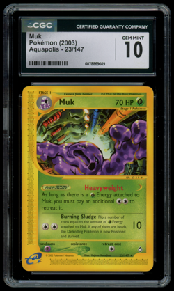 CGC 10 GEM MINT Pokemon Muk 23/147 Aquapolis Rare - Image 1