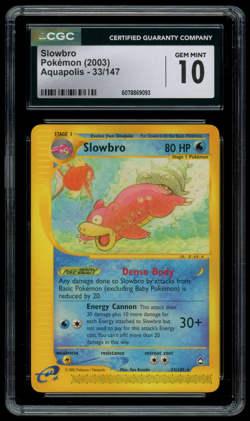 CGC 10 GEM MINT Pokemon Slowbro 33/147 Aquapolis Rare - Image 1