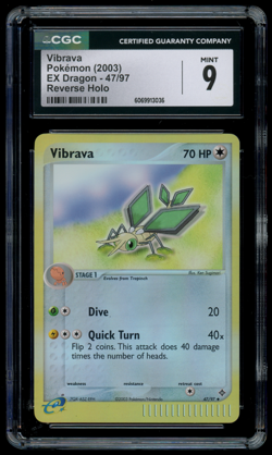 CGC 9 MINT Pokemon Vibrava 47/97 EX Dragon Reverse Holo Uncommon - Image 1