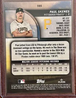 2025 Topps Stadium Club Paul Skenes Pink Foil Pirates🔥 - Image 2