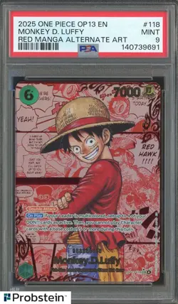 2025 One Piece OP13 EN Red Manga Alternate Art #118 Monkey D. Luffy PSA 9 MINT - Image 1