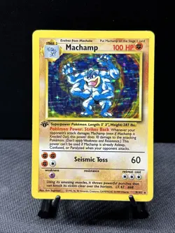 🥊 Machamp 1st Edition Holo Base Set 8/102 MP - WOTC RARE Vintage Pokemon Card - Image 1