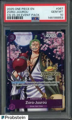 2025 One Piece EN Championship 25-26 Event Pack #067 Zoro-Juurou PSA 10 GEM MINT - Image 1