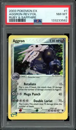 Pokemon Aggron EX Ruby & Sapphire Reverse Holo Rare #1 PSA 8 Near Mint - Image 1
